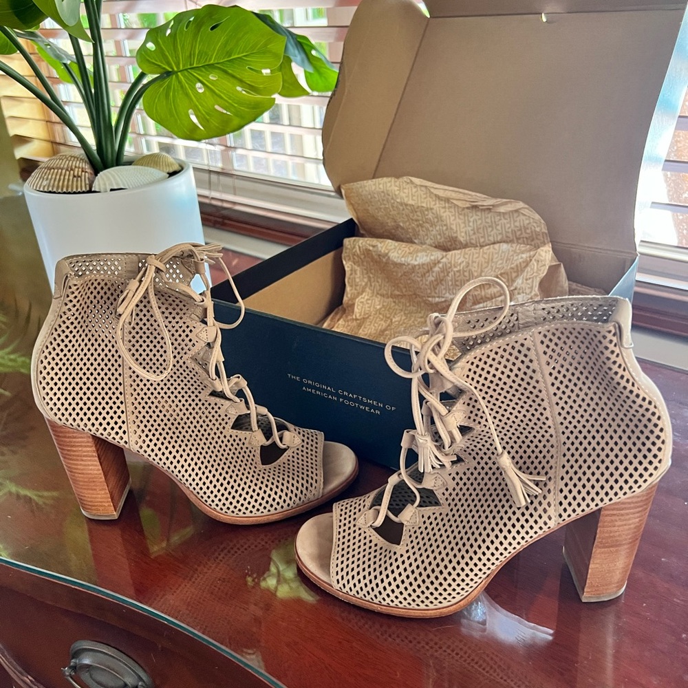 Frye Tan Heeled Boots with Perforated Design Taupe